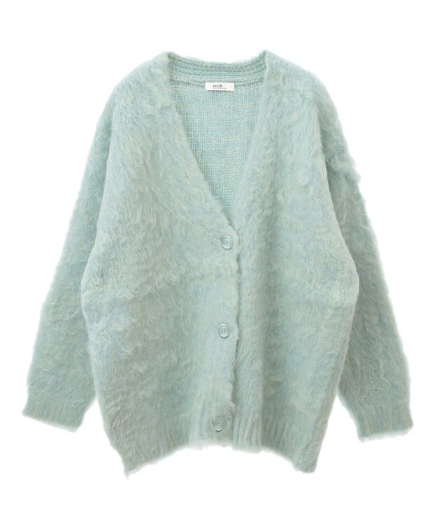 earth music&ecology なみなみ起毛Ｖネックカーディガン Blue Green