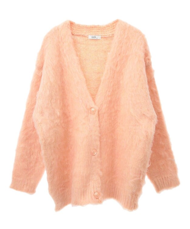 earth music&ecology なみなみ起毛Ｖネックカーディガン Pink Orange