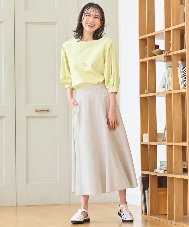 ANY リネンライクオックス フレアスカート サンドベージュ