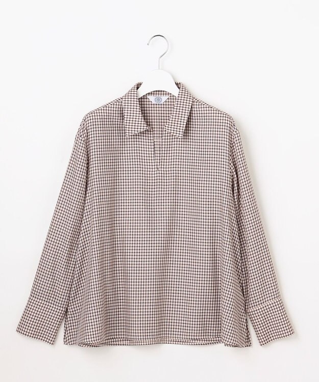 J.PRESS LADIES サイロチェック スキッパー ブラウス アイボリー×ネイビー×ピンク系