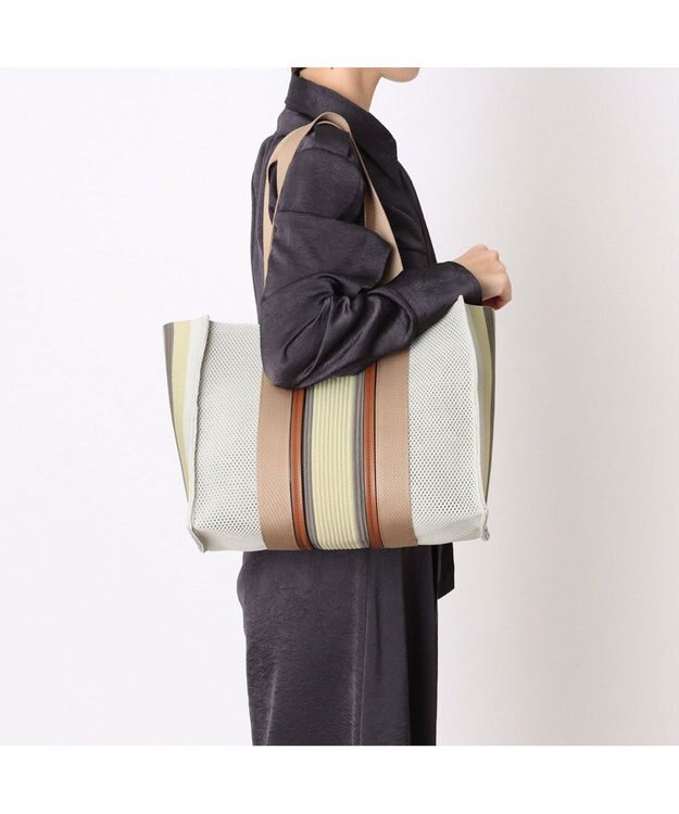 UNBILLION カシュカシュ cachecache / マルチカラーストライプ2wayスクエアトート エー
