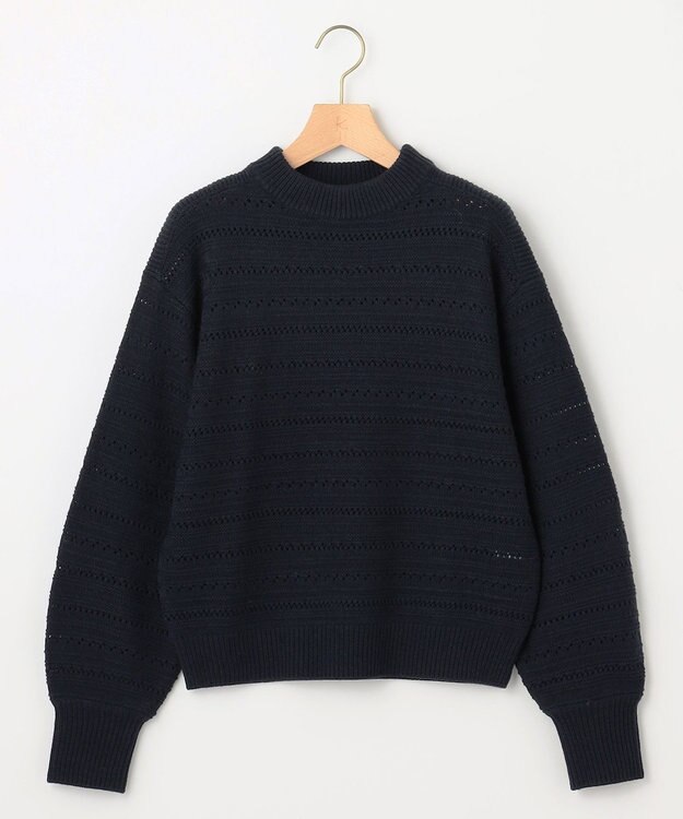 組曲 【WEB限定カラーあり】透かし編みバルキーボーダー柄ニット ネイビー系