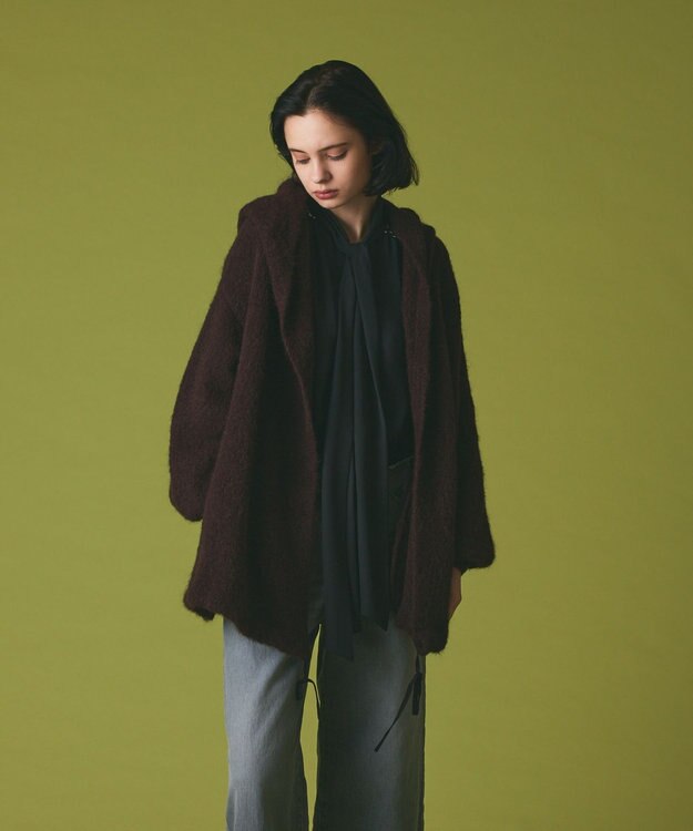 GRACE CONTINENTAL ストールアルパカカーディガン ブラウン