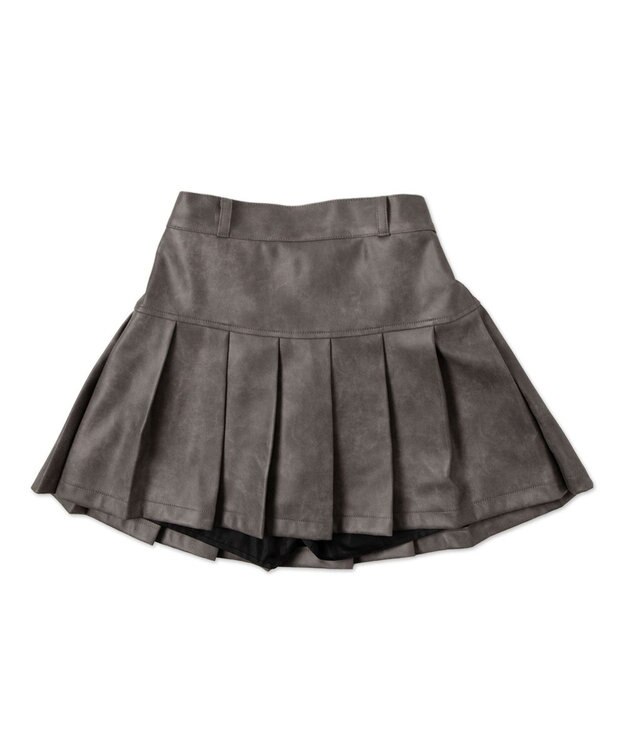 WEGO ヴィンテージライクFレザープリーツスカパン グレー