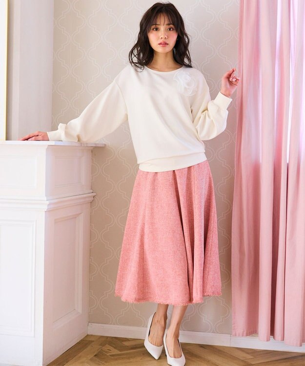Feroux 【セットアップ対応】春ツイード フレアスカート ピンク系1