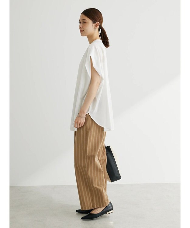 Green Parks 綿麻混タックストレートワイドパンツ Stripe