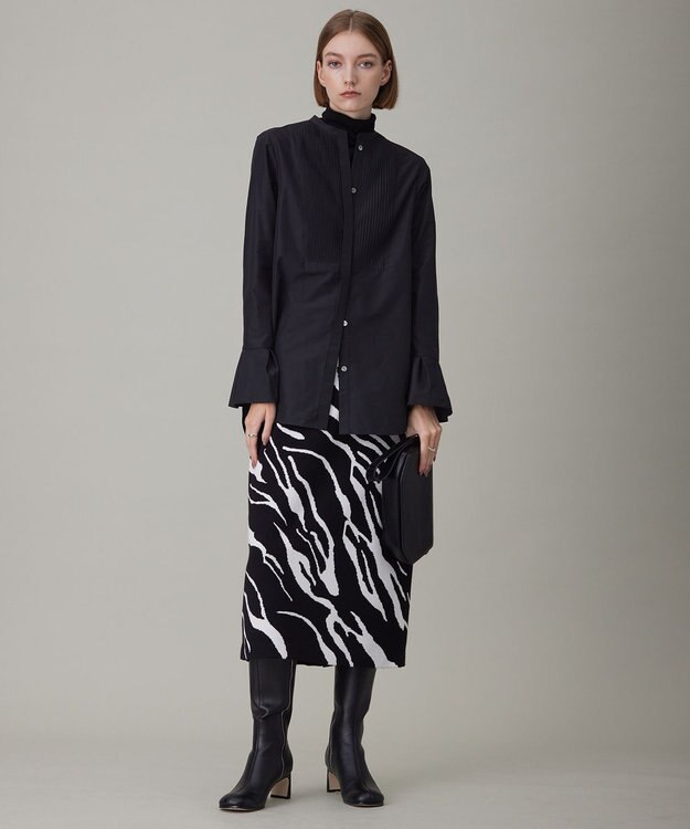 ICB L 【洗える】 トリアセコットンタイプライター シャツブラウス ブラック系