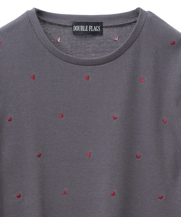 Green Parks ・ＤＯＵＢＬＥ　ＦＬＡＧＳ　ハート刺繍リブロンＴＥＥ Charcoal Gray
