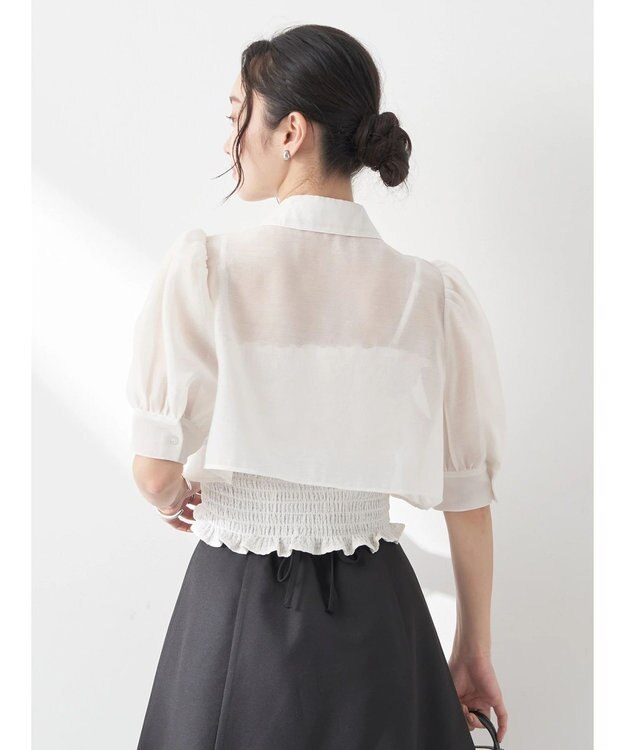 earth music&ecology ＳＥＴ２点シアークロップドシャツ×シャーリングタンク Ivory