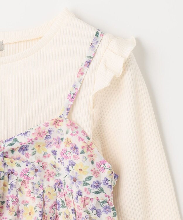 ANY KIDS 花柄キャミセット 長袖 Tシャツ エクリュ×エクリュ系花柄