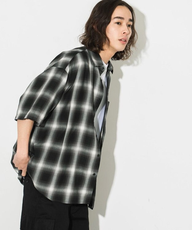 WEGO オンブレチェックシャツ（S） ブラックチェック1