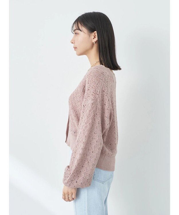 earth music&ecology 透かし編みテープヤーンカーディガン Pink