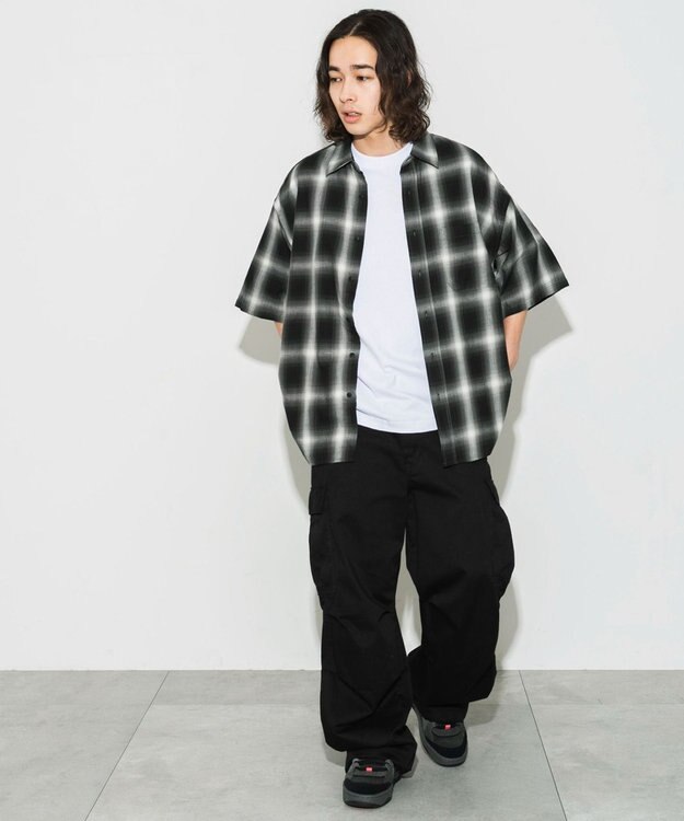 WEGO オンブレチェックシャツ（S） ブラックチェック1