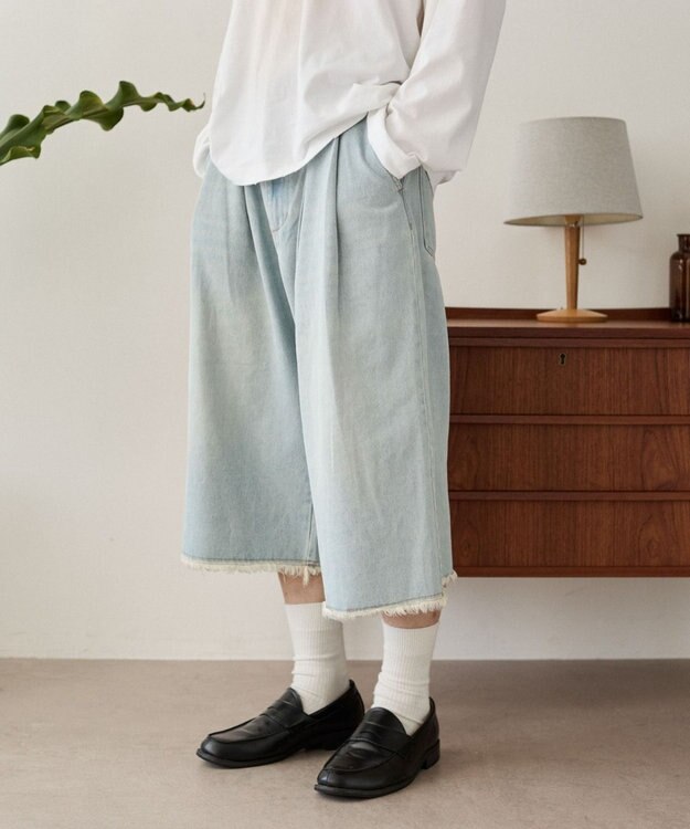 WEGO クロップドワイドデニムパンツ デニム淡色