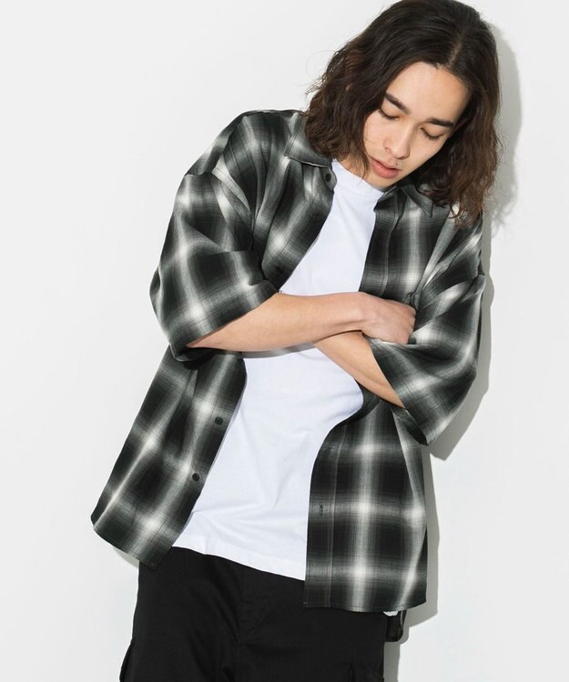 WEGO オンブレチェックシャツ（S） ブラックチェック1