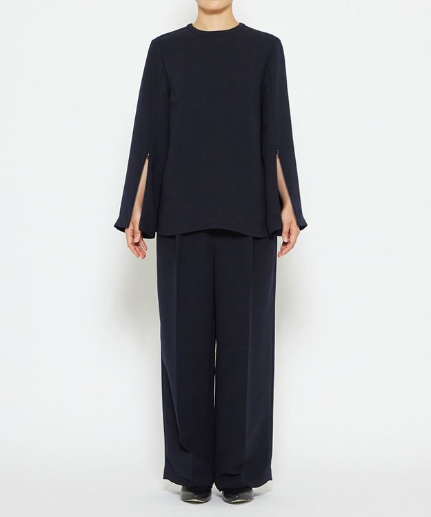 uncrave 【防シワ・洗濯機洗い可】ウォッシャブルダブルクロス スリットスリーブ ブラウス（uncrave STANDARD） ネイビー