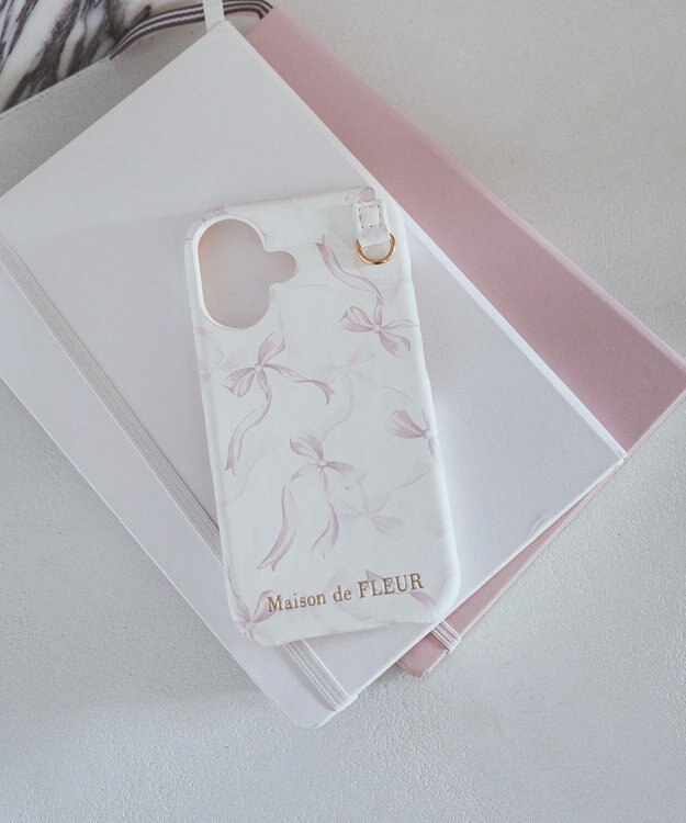Maison de FLEUR リボンプリントアイフォン16ケース Pink