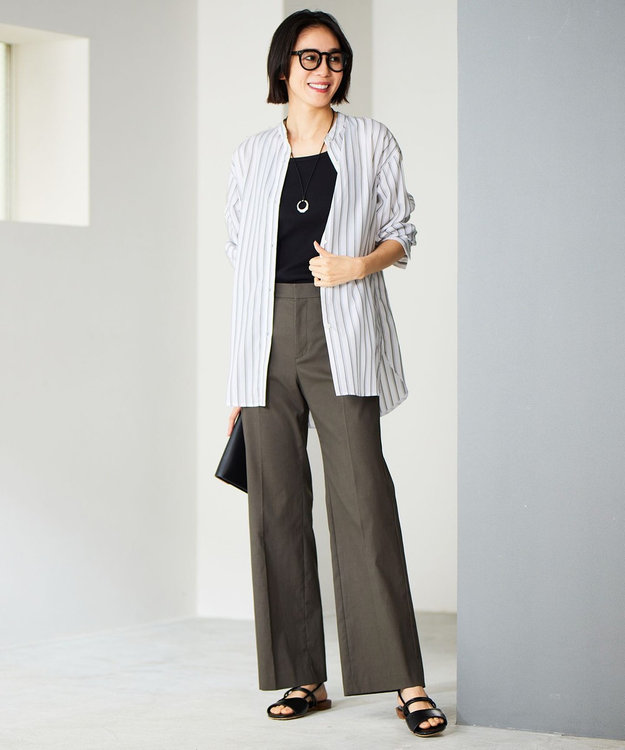 自由区 【接触冷感・UVカット・吸水速乾・洗える】シェルタリングオックスストレート パンツ スレート