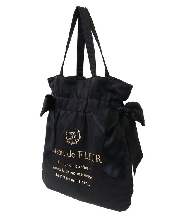 Maison de FLEUR ダブルリボンギャザートートバッグ Black