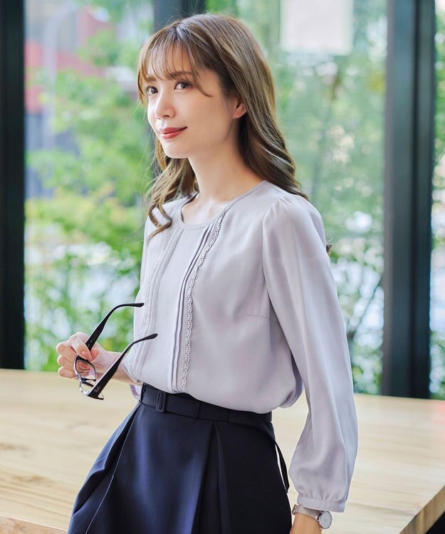 Tiaclasse 【ダブルストレッチ・洗える】ベルト付きタックスカート ネイビー