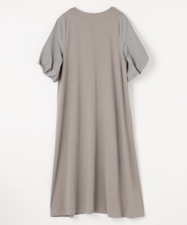 ANY 異素材コンビ ボリュームスリーブワンピース グレー