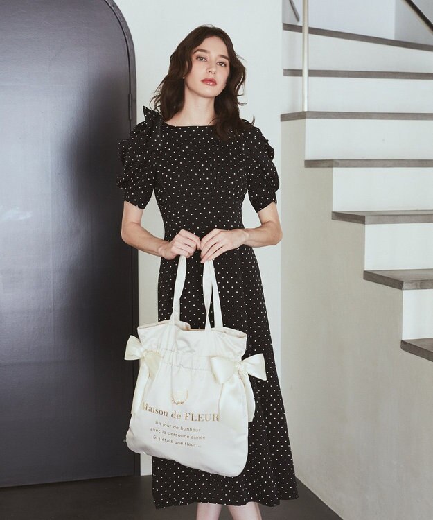 Maison de FLEUR ダブルリボンギャザートートバッグ Ivory