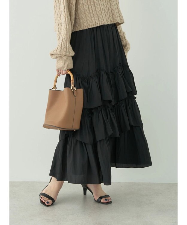 earth music&ecology ランダムティアードボリュームスカート Black