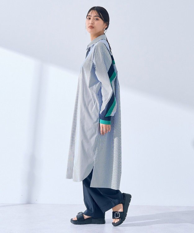 YECCA VECCA リブMIXシャツワンピース Stripe