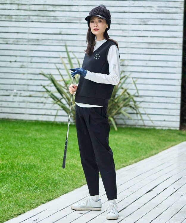 23区GOLF 【WOMEN/EC限定】ワンポイント ジャージー ベスト ロングシーズン使える 温度調節に最適 ブラック系