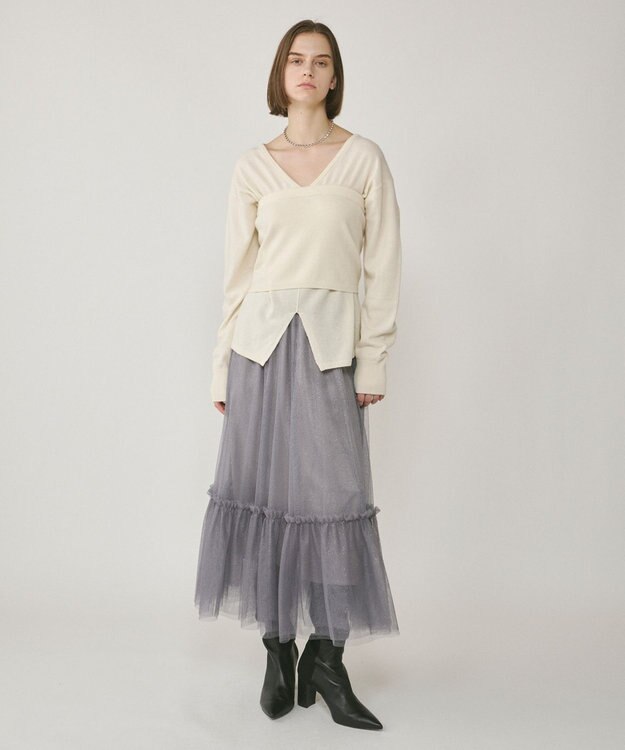 GRACE CONTINENTAL ラメチュールギャザースカート グレー