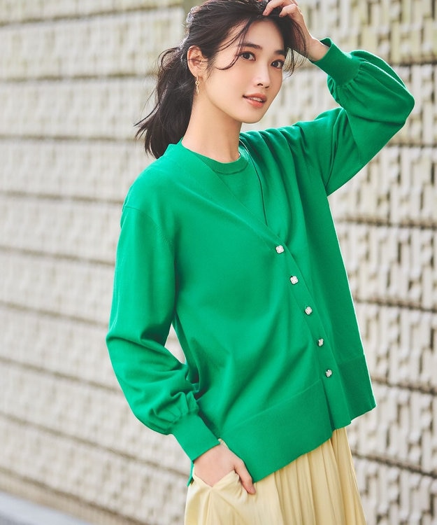 組曲 【アンサンブル対応】ハイゲージ 袖ギャザーニット ダークグリーン系