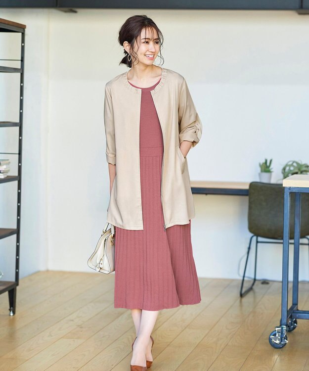 Tiaclasse 【洗える】大人可愛い衿ギャザーミディアムコート ベージュ