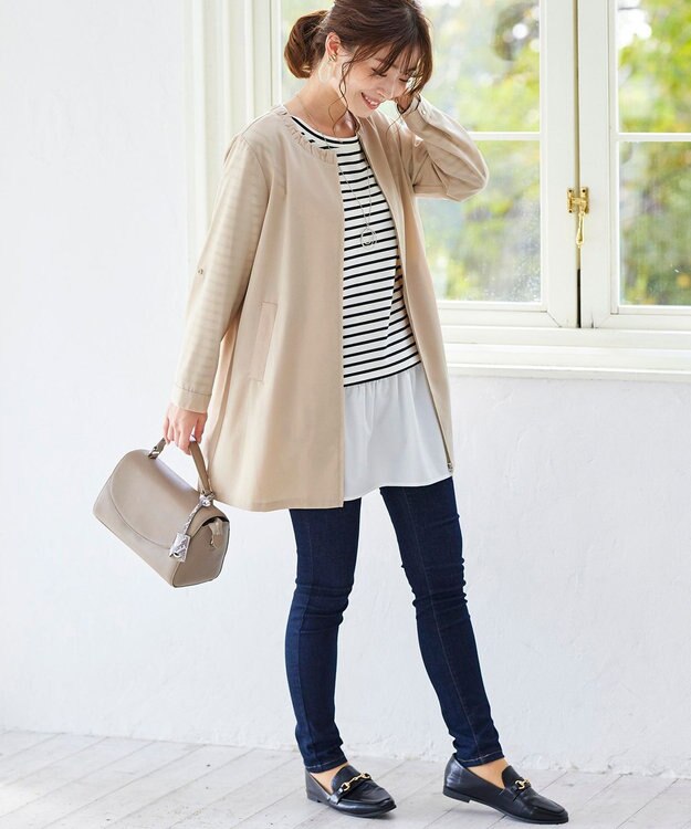 Tiaclasse 【洗える】大人可愛い衿ギャザーミディアムコート ベージュ