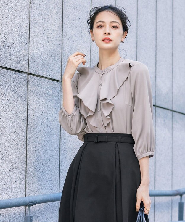 Tiaclasse 【ダブルストレッチ・洗える】ベルト付きタックスカート ブラック