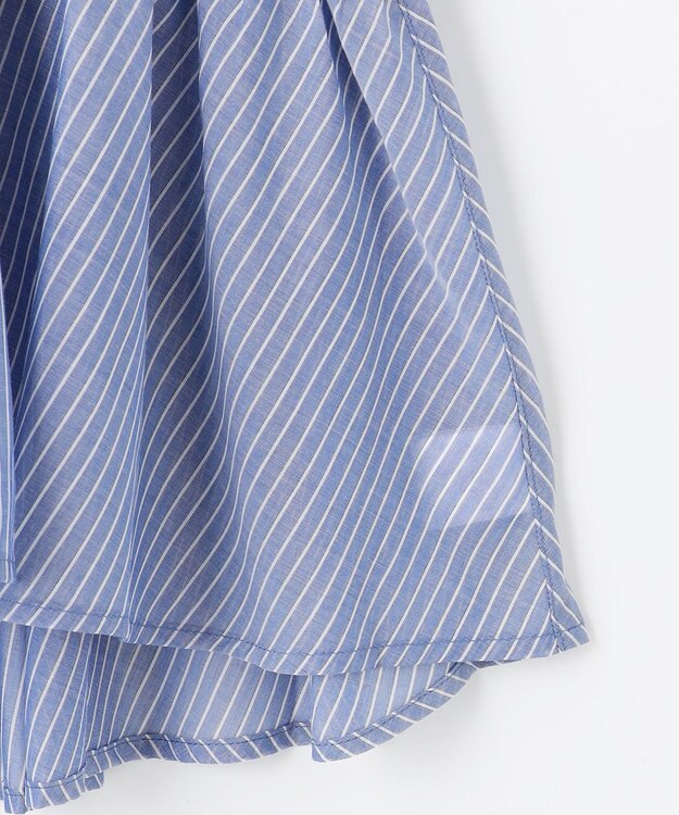 ANY L 半袖ティアードブラウス ネイビー×ストライプ