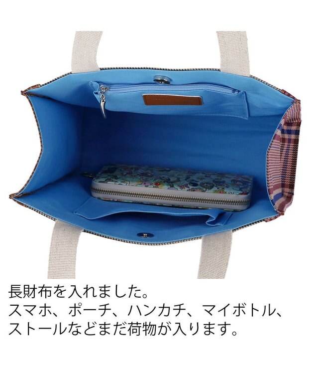 tsumori chisato CARRY フレームチェックキラネコ トートバッグ ブルー