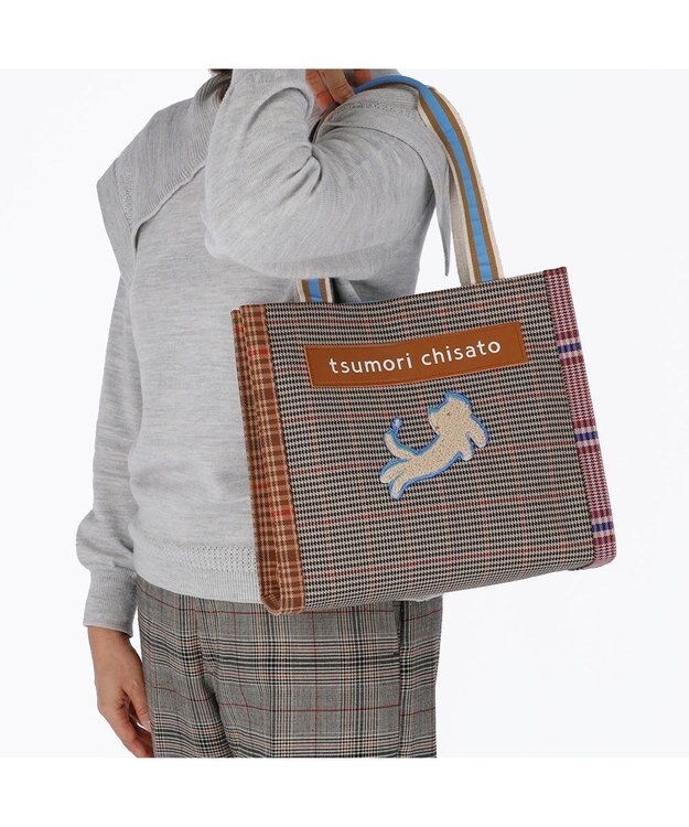 tsumori chisato CARRY フレームチェックキラネコ トートバッグ ブルー