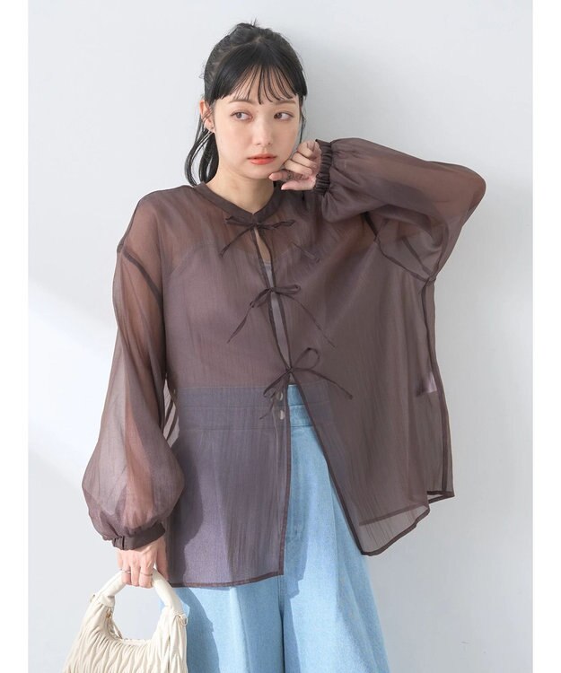 earth music&ecology シアーリボンシャツ Brown