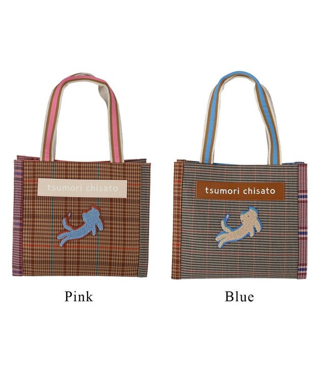 tsumori chisato CARRY フレームチェックキラネコ トートバッグ ピンク