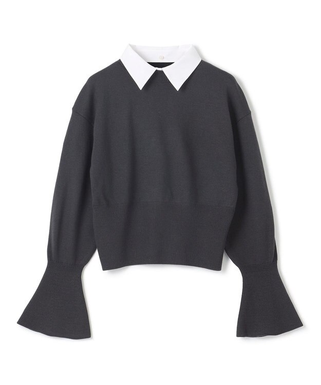 BEIGE， 【WEB限定】AMBRE / シャツカラー付きニット Charcoal