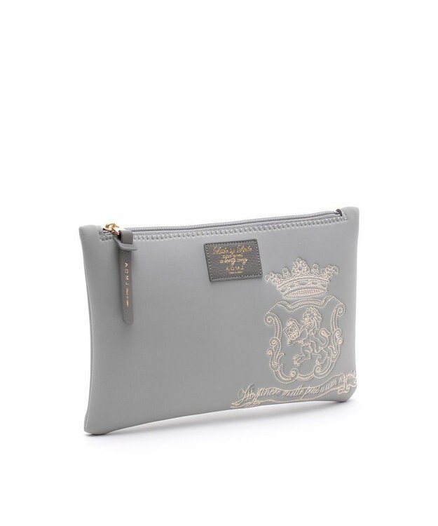 A.D.M.J. 【魔法の様に軽い】マジックライト/イタリアンファブリックステッチ刺しゅうフラットポーチ2セット(S・M) グリス