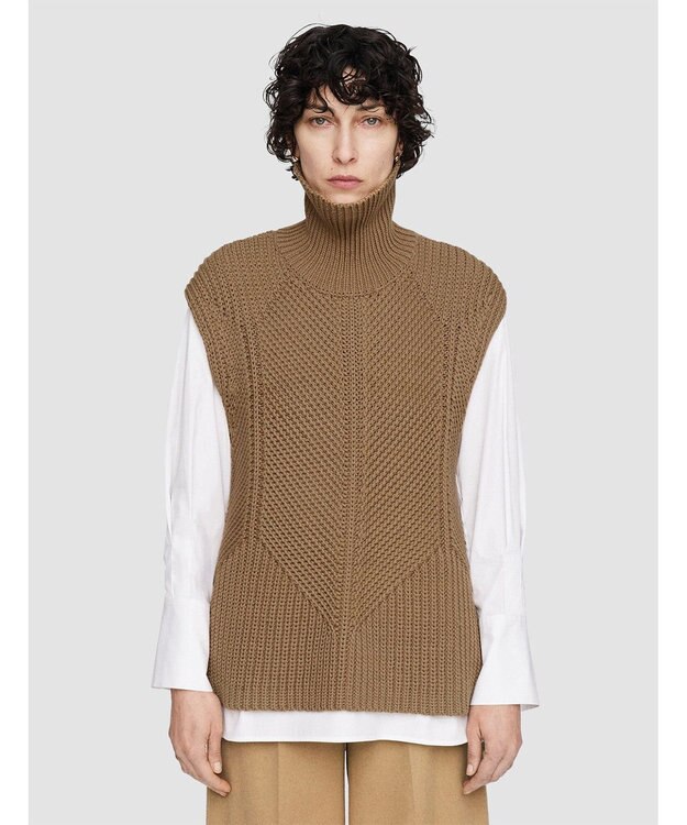 JOSEPH ミクスドメディアニット　コンビネーションベスト Oak/White