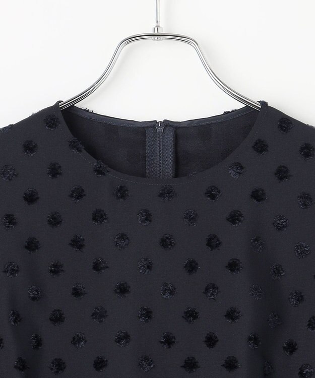 #Newans 【洗濯機可】ジャガ―ドドットペプラムブラウス ネイビー