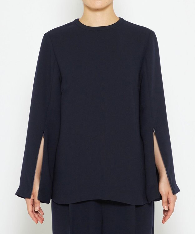 uncrave 【防シワ・洗濯機洗い可】ウォッシャブルダブルクロス スリットスリーブ ブラウス（uncrave STANDARD） ネイビー