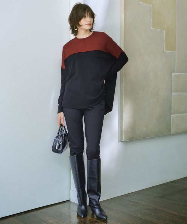 ICB L 【洗える】 ストレッチポンチ レギンスパンツ ブラック系