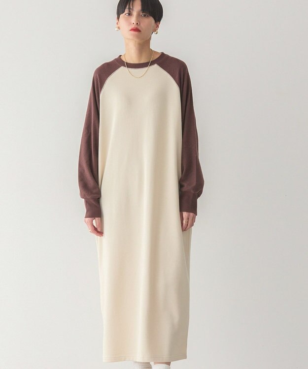 AMERICAN HOLIC 異素材ラグランスリーブロングワンピース Beige
