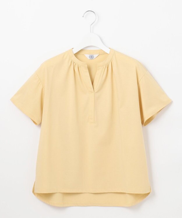 J.PRESS LADIES 【洗える・接触冷感】プレーティングジャージー バンドカラー カットソー マリーゴールド系