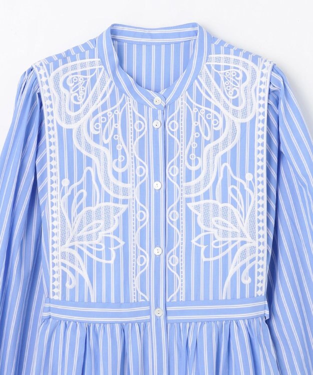 GRACE CONTINENTAL 刺繍シャツワンピース ブルー