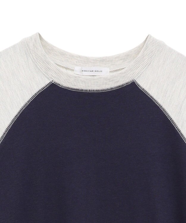 AMERICAN HOLIC 異素材ラグランスリーブロングワンピース Navy