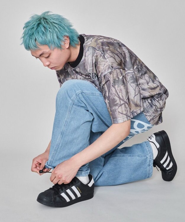 WEGO 【ウエスト紐で調整】イージーペインターグラフィックデニムパンツ 柄3